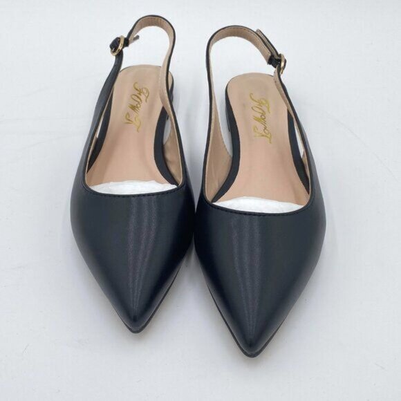 FOWT Simple Closed Pointed Toe Slingback Buckle Strap Womens Brown Flats - Picture 2 of 7